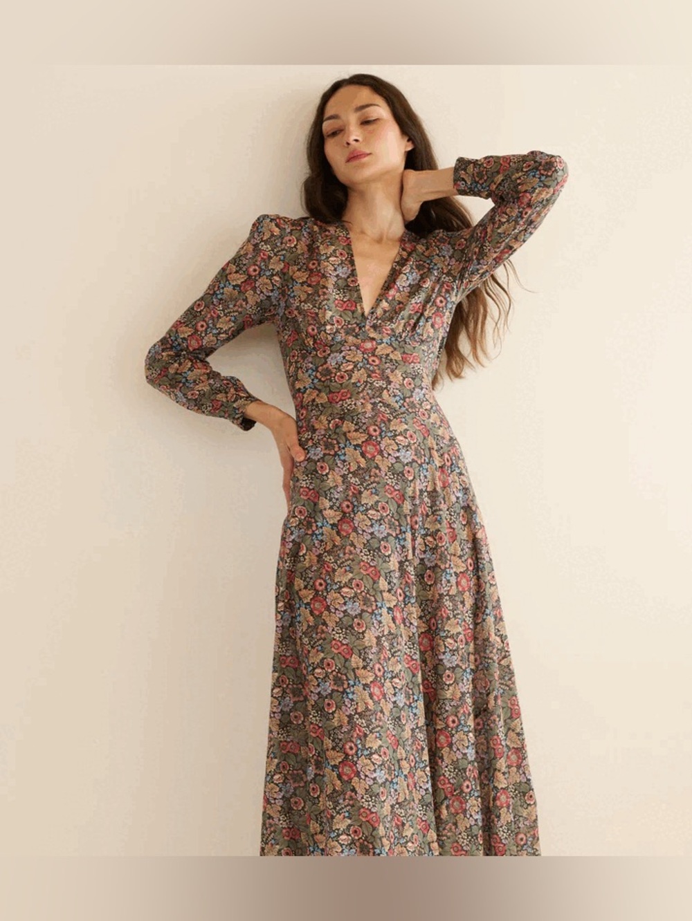 DOEN Charleston Floral Long Sleeve Cotton Maxi Dress Wildberry Thicket Size L - Picture 16 of 16